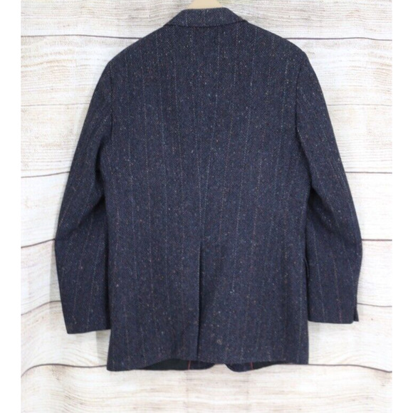 VINTAGE David Hunter Mens Tweed Wool Suit Sport Jacket Blazer Size 44R Navy Blue - Picture 6 of 10